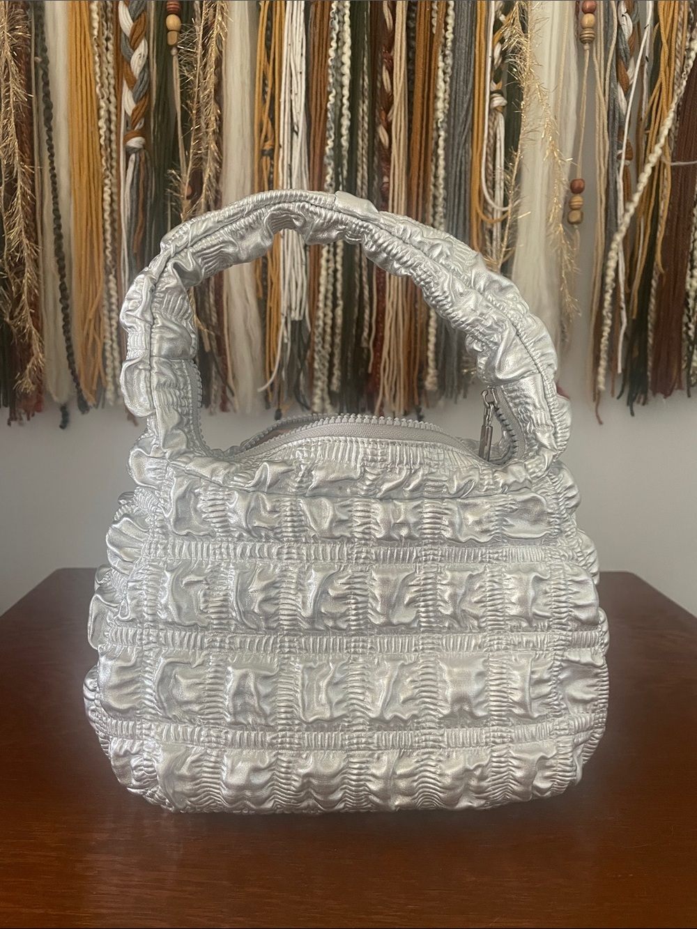 Silver Quilted Top-Handle Women's Bag Jason wu